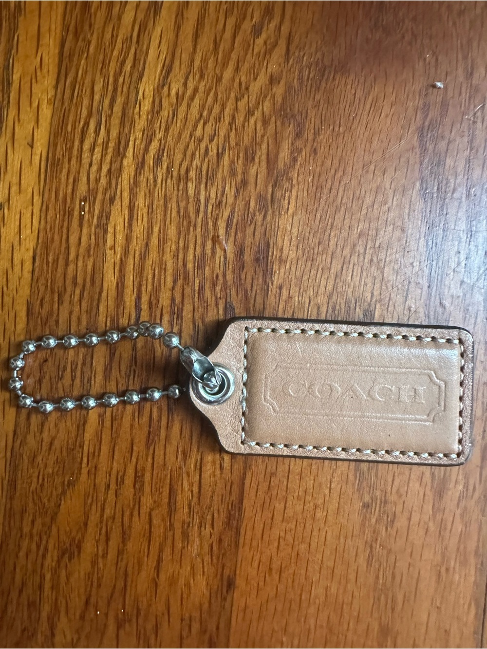 2.5" Large COACH Tan Patent Leather Nickel Key Fob Bag Charm Keychain Hang Tag